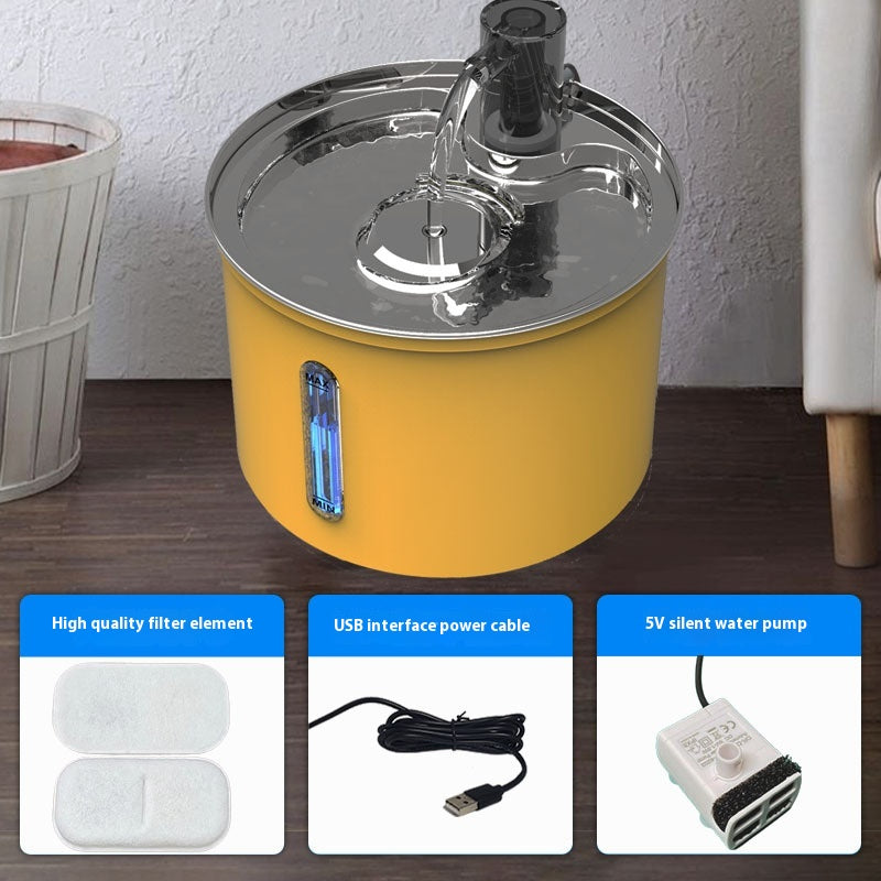 Stylish 3L Stainless Steel Cat Water Fountain - Quiet, Fresh & Filtered Hydration