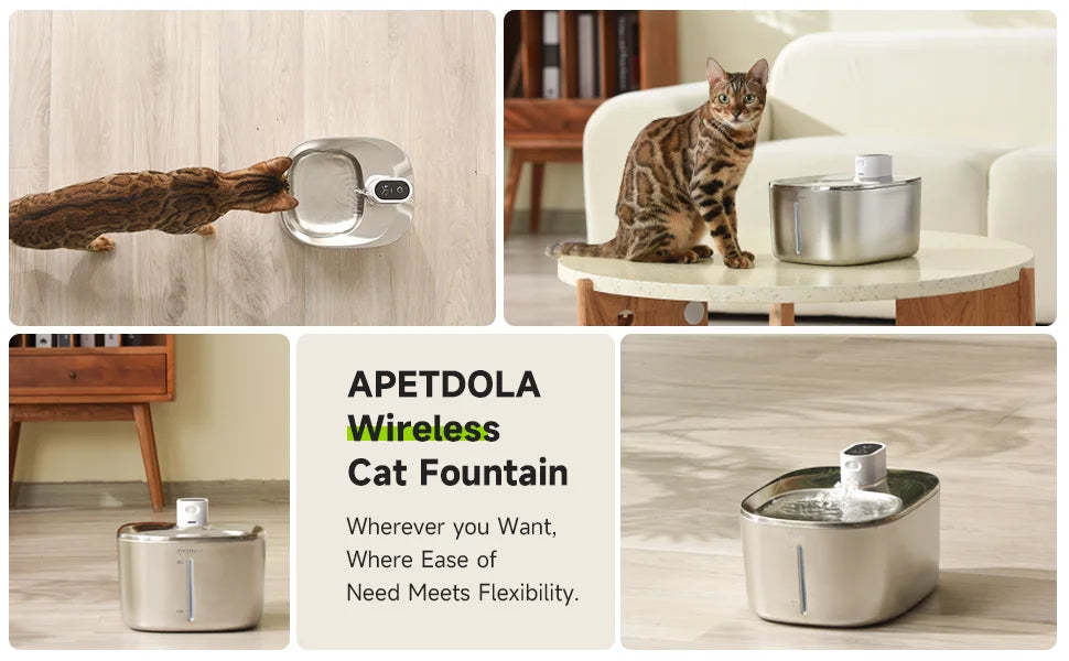 APETDOLA 4L Wireless Pet Water Fountain