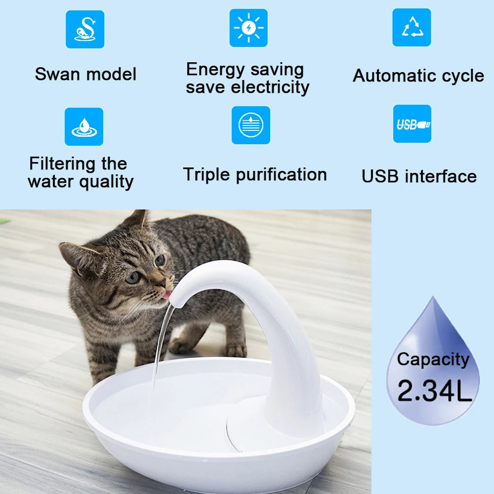 Swan Plastic Cat Water Fountain - Stylish Cat Drinking Fountain