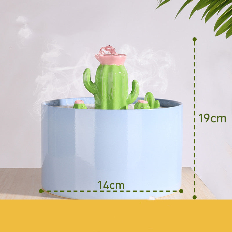 Charming Cactus Ceramic Pet Water Fountain - Silent, Automatic, and Easy to Clean