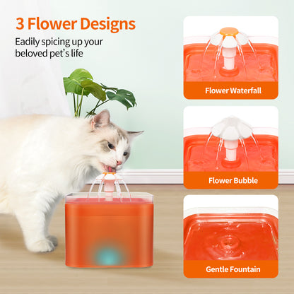 Automatic Flower-Shaped Cat Water Dispenser with LED Light and Quadruple Filtration