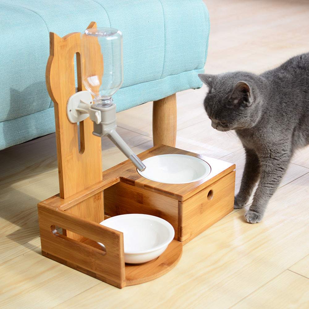 Stylish Cat Dining Table with Storage Drawer - Solid Wood