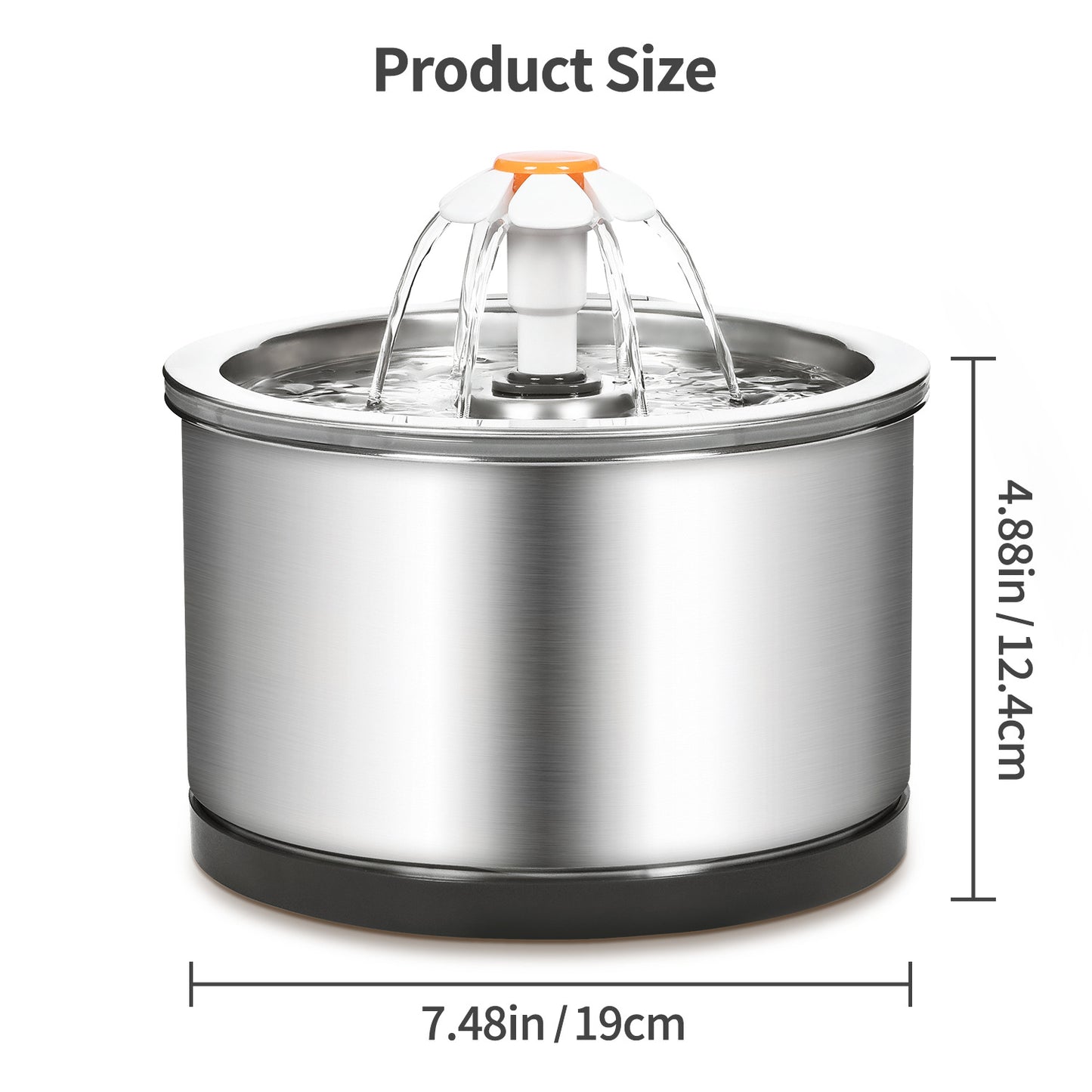 Silver Wing Round All-Steel Pet Water Dispenser with 4-Stage Filtration System - 2.5L Capacity