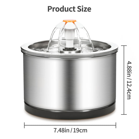 Silver Wing Round All-Steel Pet Water Dispenser with 4-Stage Filtration System - 2.5L Capacity