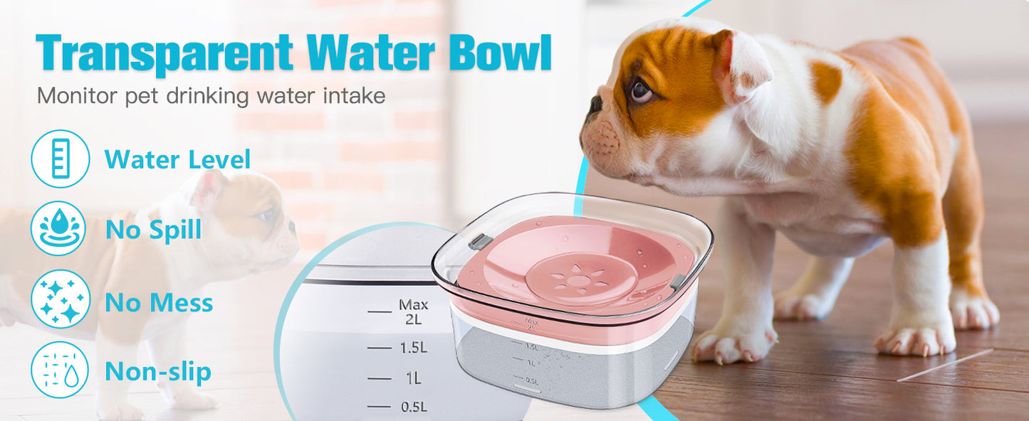 No Spill Dog Water Bowl - 2L Large Capacity Slow Feeder for Messy Drinkers