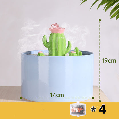 Charming Cactus Ceramic Pet Water Fountain - Silent, Automatic, and Easy to Clean