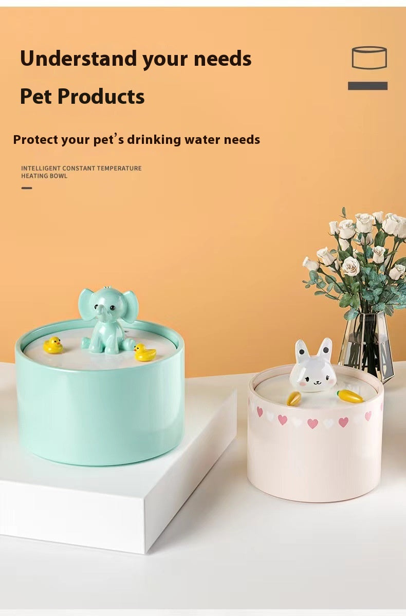 Cute Elephant Automatic Water Dispenser for Pets - Intelligent Heating Bowl with Low-Noise Pump