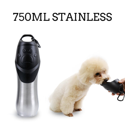 Stylish Stainless Steel Dog Water Bottle with Built-in Bowl