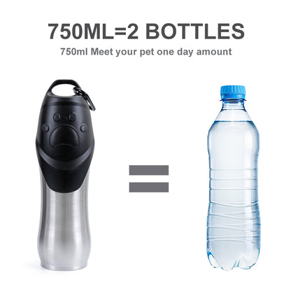 Stylish Stainless Steel Dog Water Bottle with Built-in Bowl