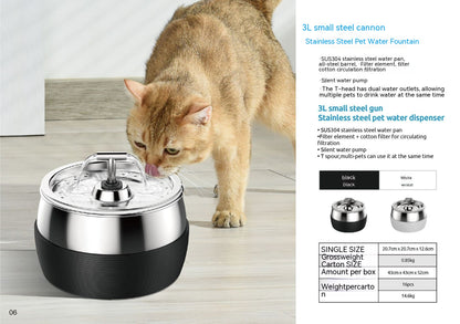 Elegant 3L Stainless Steel Cat Water Fountain - Modern Hydration Solution