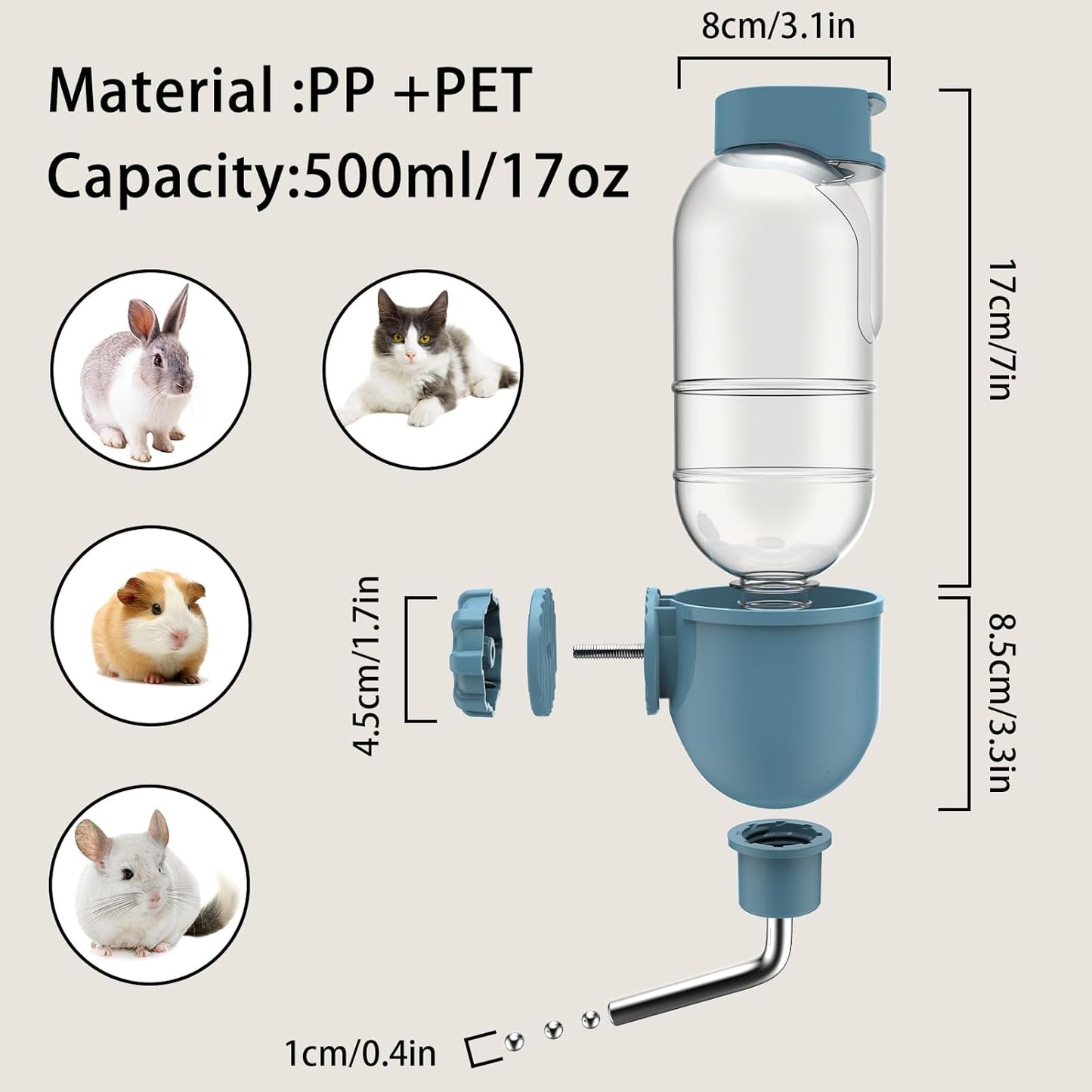 Effortless Hydration: Leak-Proof Water Bottle for Small Pets - Perfect for Rabbits, Guinea Pigs, and More!