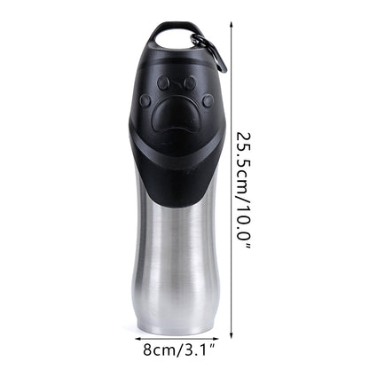 Stylish Stainless Steel Dog Water Bottle with Built-in Bowl