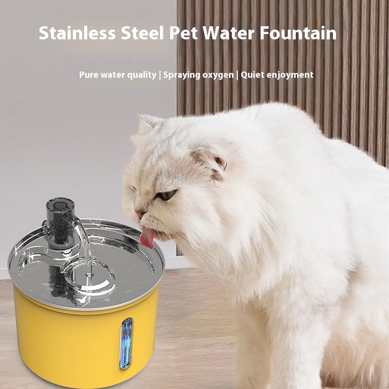 Stylish 3L Stainless Steel Cat Water Fountain - Quiet, Fresh & Filtered Hydration