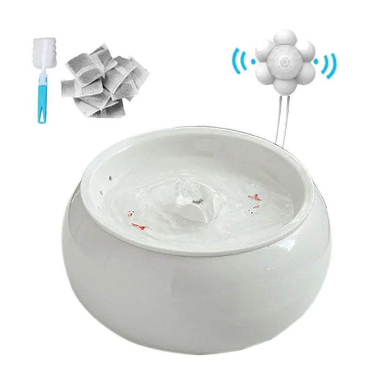 Blue-White Ceramic Pet Water Fountain, Quiet Pump & Smart Sensor - Aussie Cats' Hydration Oasis!