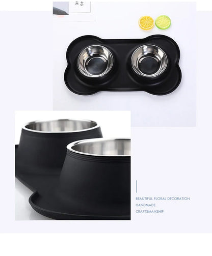 Spill-Proof Double Dog Bowl with Silicone Mat