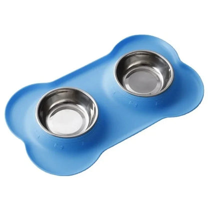 Spill-Proof Double Dog Bowl with Silicone Mat