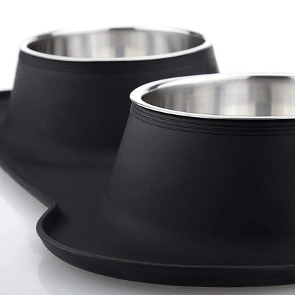 Spill-Proof Double Dog Bowl with Silicone Mat