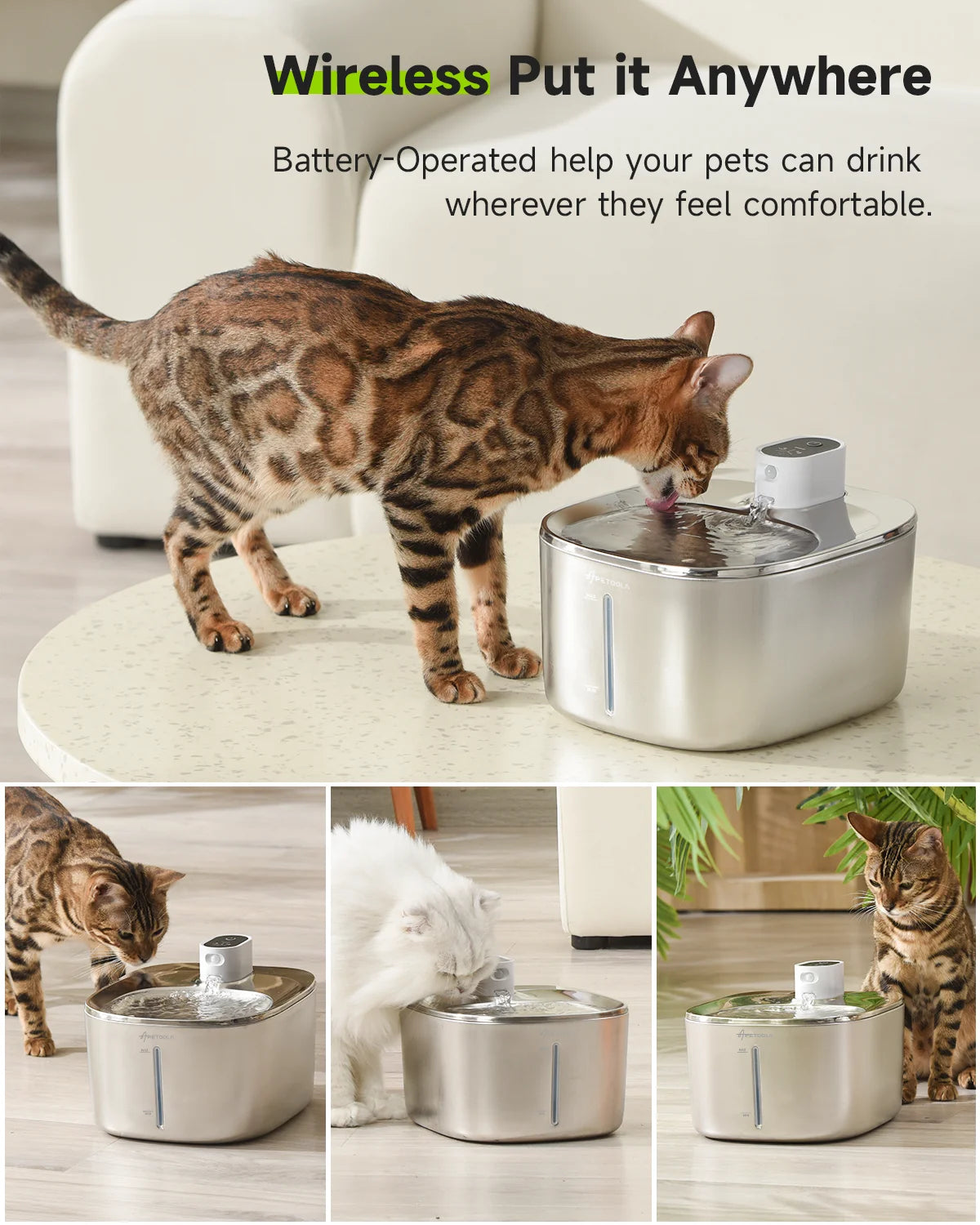 APETDOLA 4L Wireless Pet Water Fountain