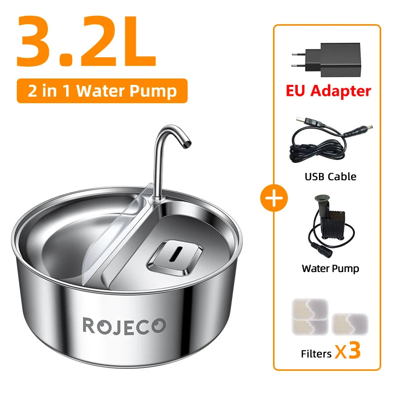 ROJECO 2-in-1 Pet Water Fountain: Happy Hydration & Easy Feeding