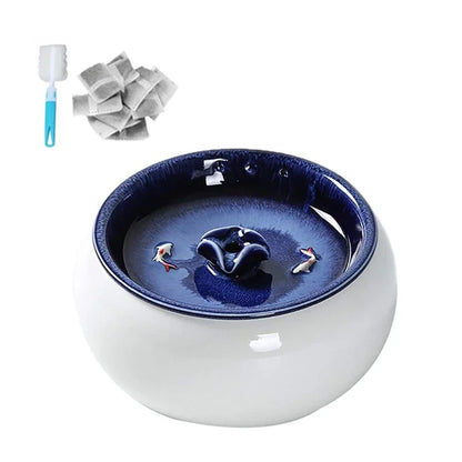 Blue-White Ceramic Pet Water Fountain, Quiet Pump & Smart Sensor - Aussie Cats' Hydration Oasis!