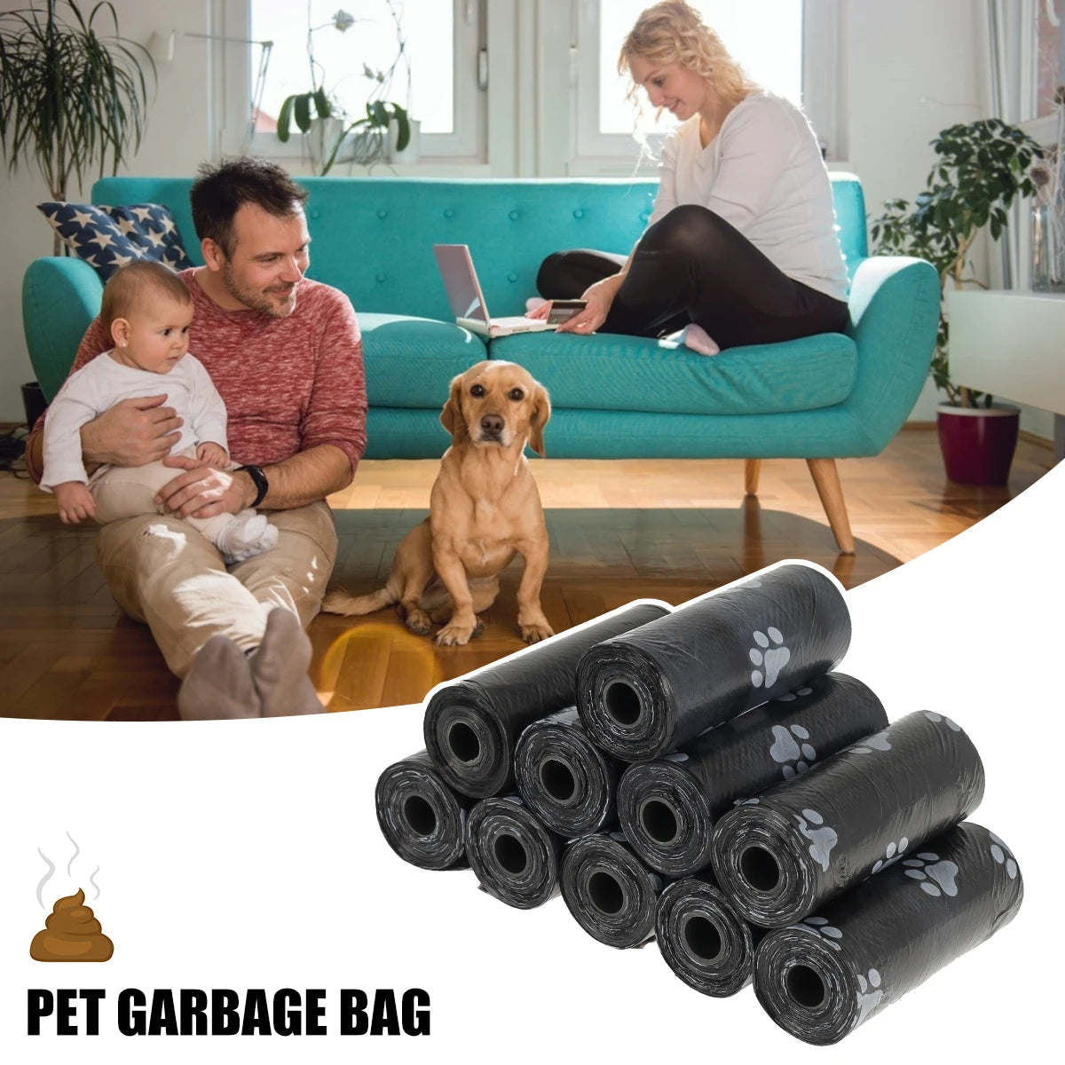 30 Rolls of Biodegradable Dog Poop Bags - Paw Print Design