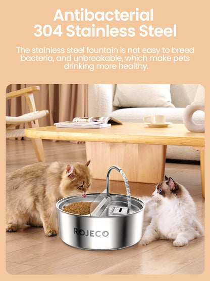 ROJECO 2-in-1 Pet Water Fountain: Happy Hydration & Easy Feeding