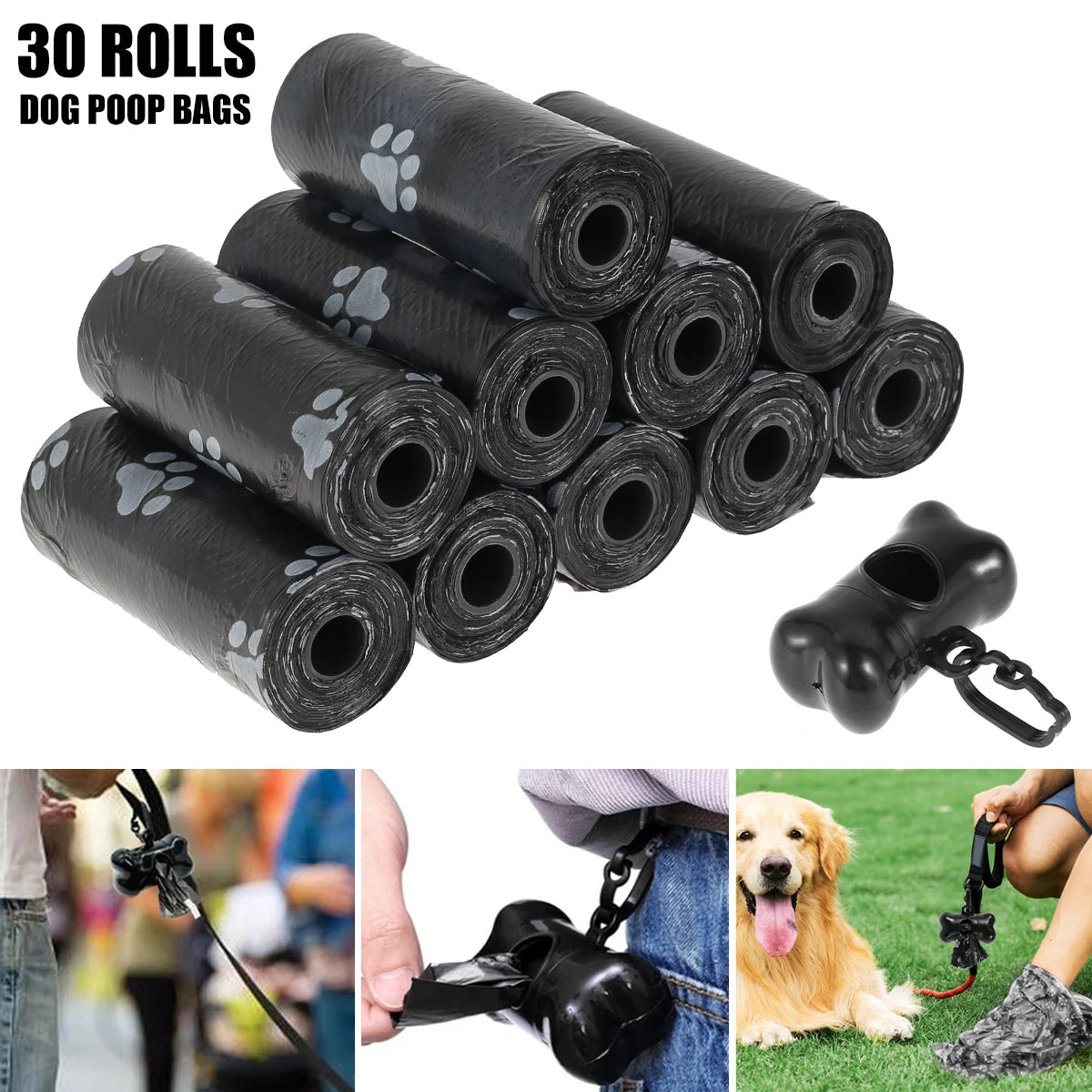 30 Rolls of Biodegradable Dog Poop Bags - Paw Print Design