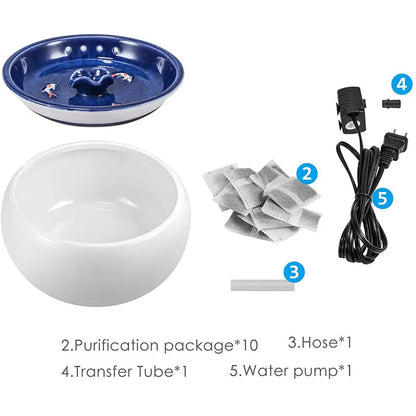 Blue-White Ceramic Pet Water Fountain, Quiet Pump & Smart Sensor - Aussie Cats' Hydration Oasis!