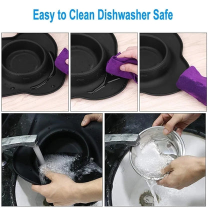 Spill-Proof Double Dog Bowl with Silicone Mat