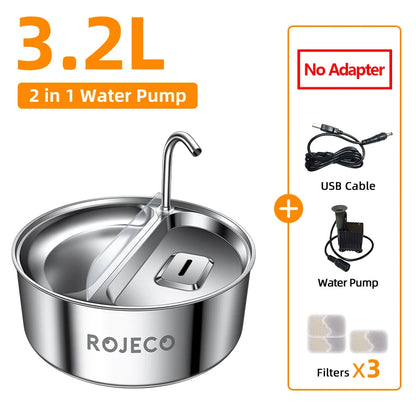 ROJECO 2-in-1 Pet Water Fountain: Happy Hydration & Easy Feeding