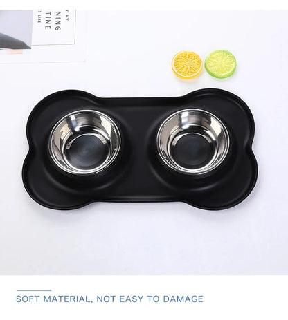 Spill-Proof Double Dog Bowl with Silicone Mat