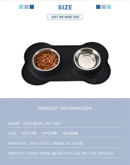 Spill-Proof Double Dog Bowl with Silicone Mat