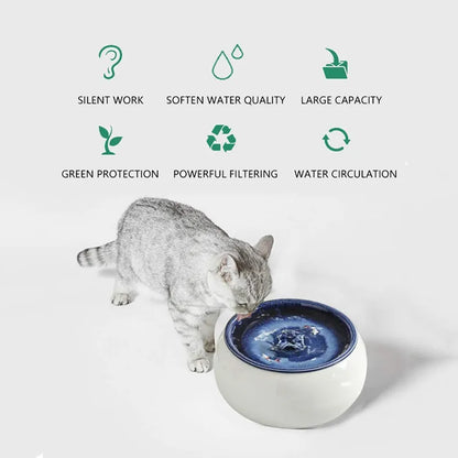 Blue-White Ceramic Pet Water Fountain, Quiet Pump & Smart Sensor - Aussie Cats' Hydration Oasis!