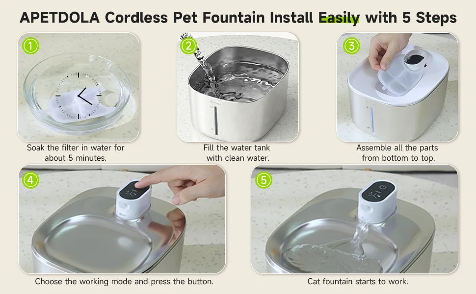 APETDOLA 4L Wireless Pet Water Fountain