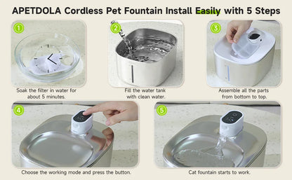 APETDOLA 4L Wireless Pet Water Fountain