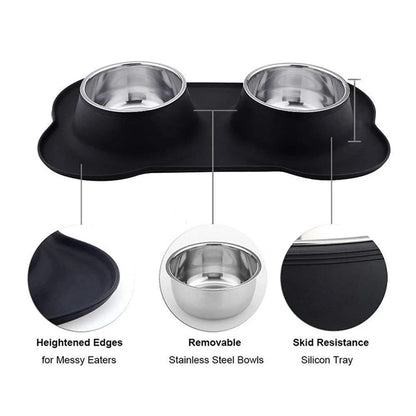 Spill-Proof Double Dog Bowl with Silicone Mat