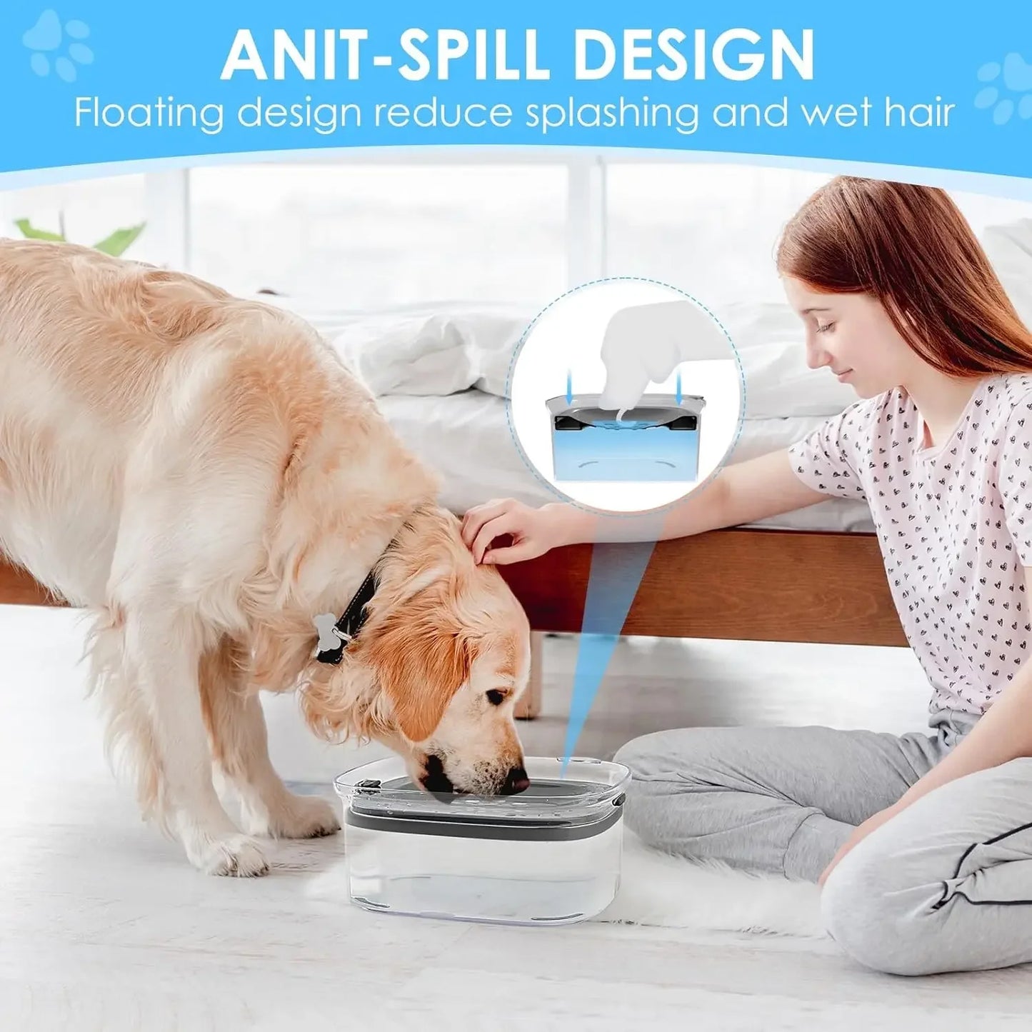 2L Spill-Proof Pet Slow Feeder Bowl