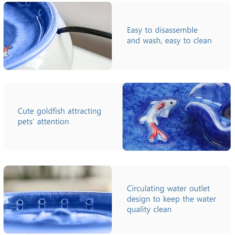 Blue-White Ceramic Pet Water Fountain, Quiet Pump & Smart Sensor - Aussie Cats' Hydration Oasis!