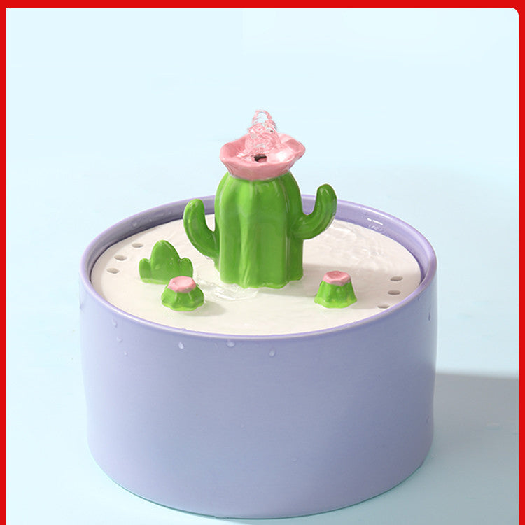 Charming Cactus Ceramic Pet Water Fountain - Silent, Automatic, and Easy to Clean