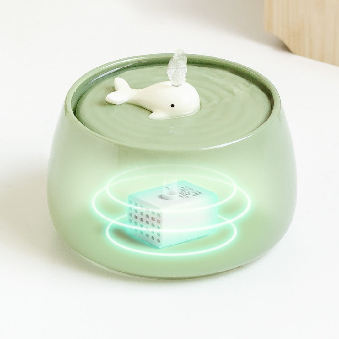 Whimsical Whale Ceramic Automatic Water Dispenser & Feeding Set for Cats