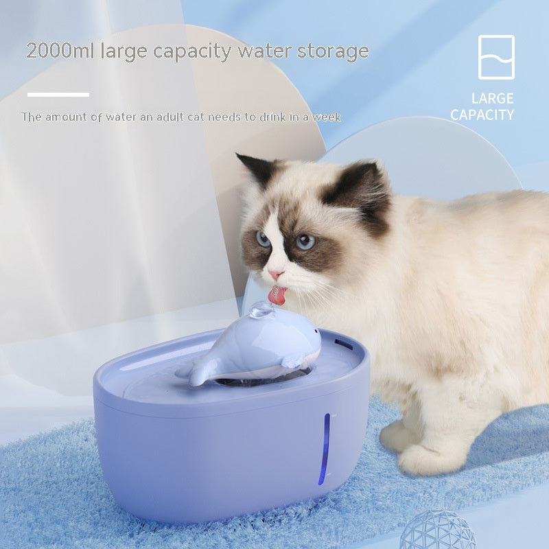 Dancing Whale Automatic Pet Water Dispenser - 2000ML Capacity, Silent Pump, Anti-Skid Base