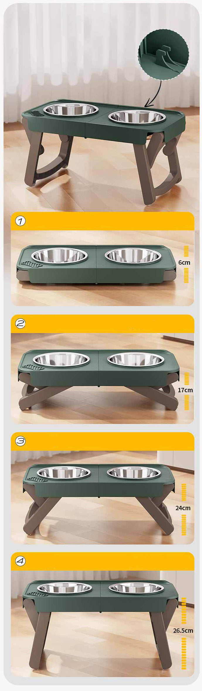 Folding Bowl For Eating High Feet For Pets Bowl With Non-slip Support  Stainless Steel For Drinking Water For Dogs