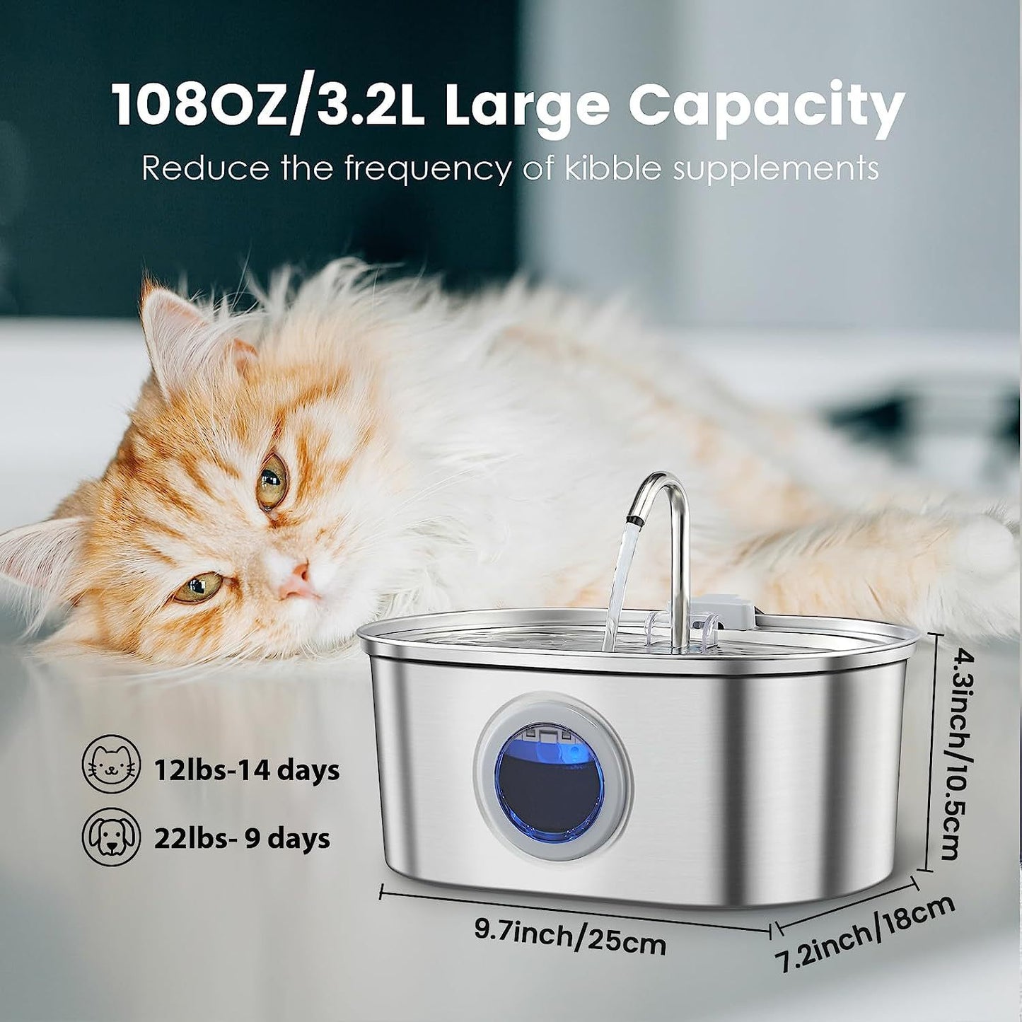 3.2L Stainless Steel Pet Water Dispenser - Stylish, Durable, and Easy to Maintain