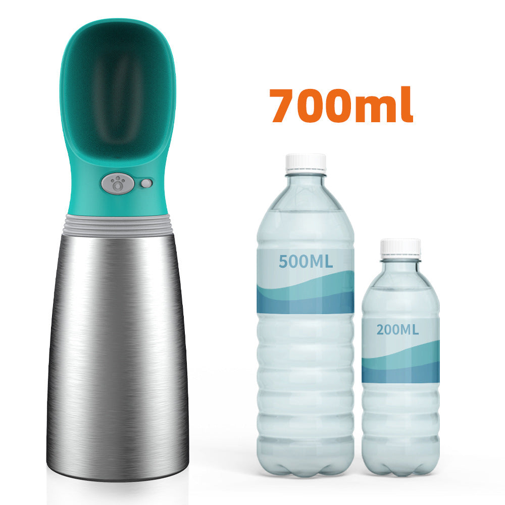 Portable Dog Water Bottle 700ml - Stainless Steel Leak-Proof Dispenser for Travel and Outdoor Adventures