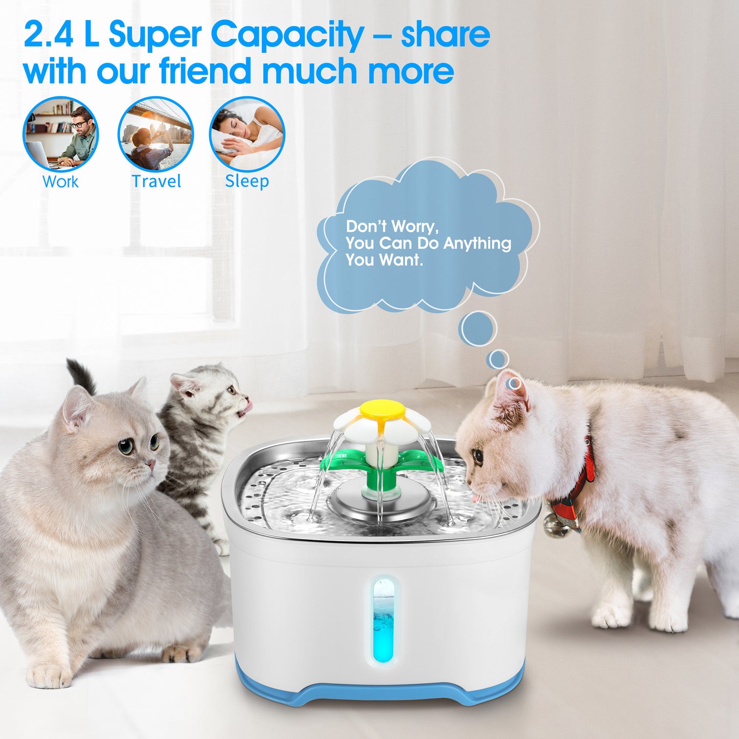 Stylish Stainless Steel Pet Water Fountain - 2.4L Capacity for Healthy Hydration