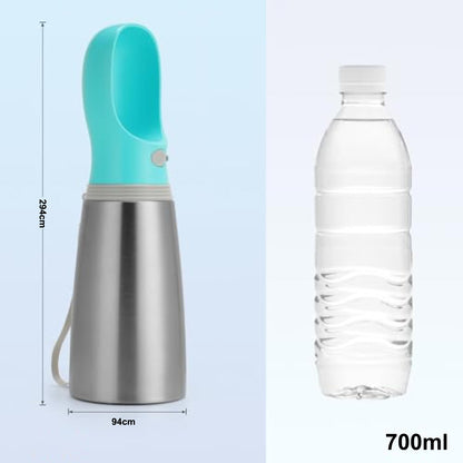 Portable Dog Water Bottle 700ml - Stainless Steel Leak-Proof Dispenser for Travel and Outdoor Adventures