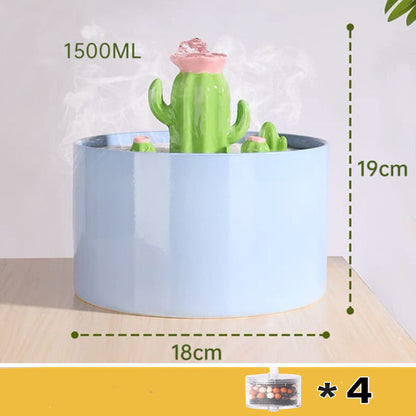 Charming Cactus Ceramic Pet Water Fountain - Silent, Automatic, and Easy to Clean